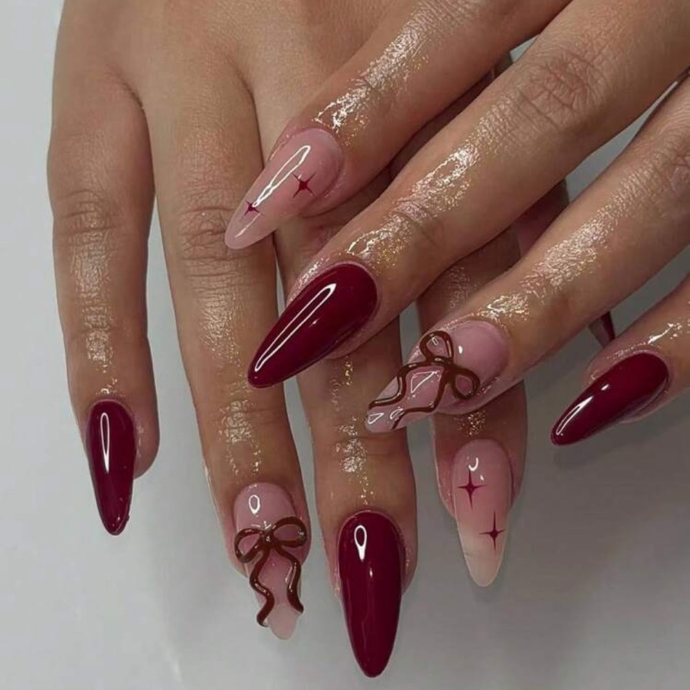 77. Burgundy and Nude Nail  Set